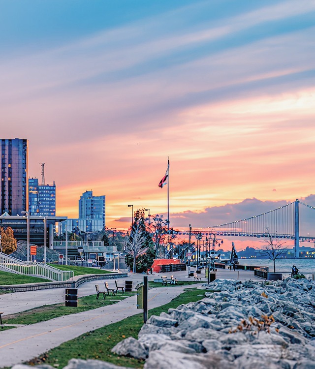 Windsor-Essex cityscape with bridge and waterfront